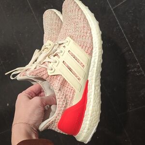 Adidas Ultra Boost warm white and Red Running Shoes 9